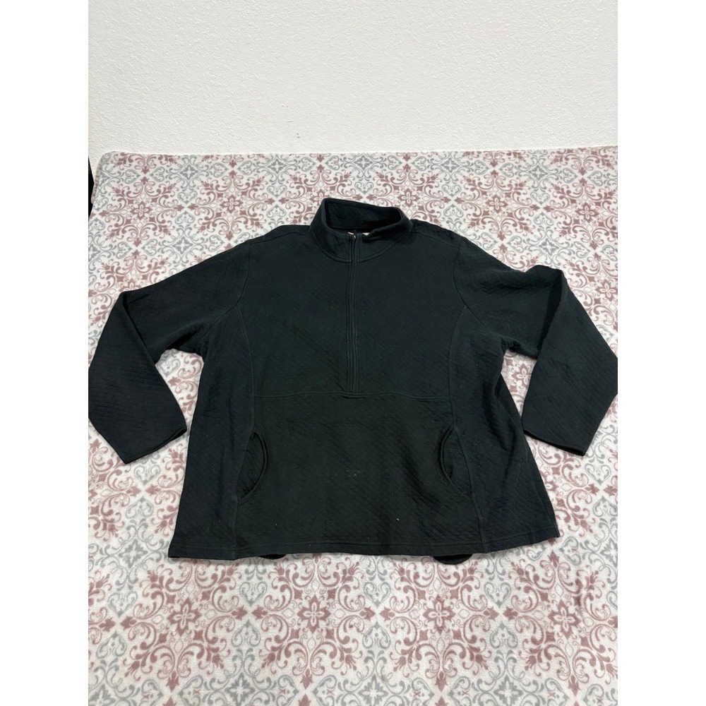 Blue Mountain Mens 1X Black Quilted Quarter Zip Pullover Sweatshirt Mock Neck